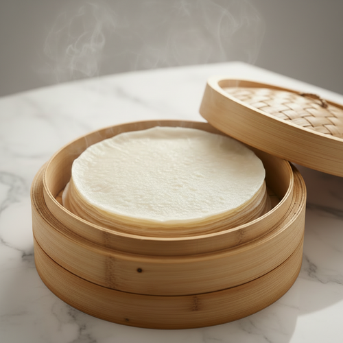 peking duck pancake wrapper in a dimsum steaming basket
